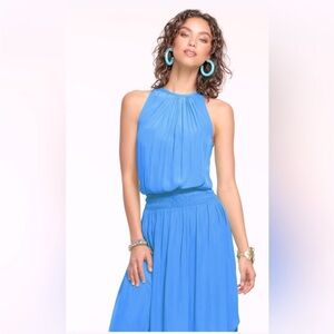 Brand New Ramy Brook Audrey Smocked Midi Dress Blue Size Medium